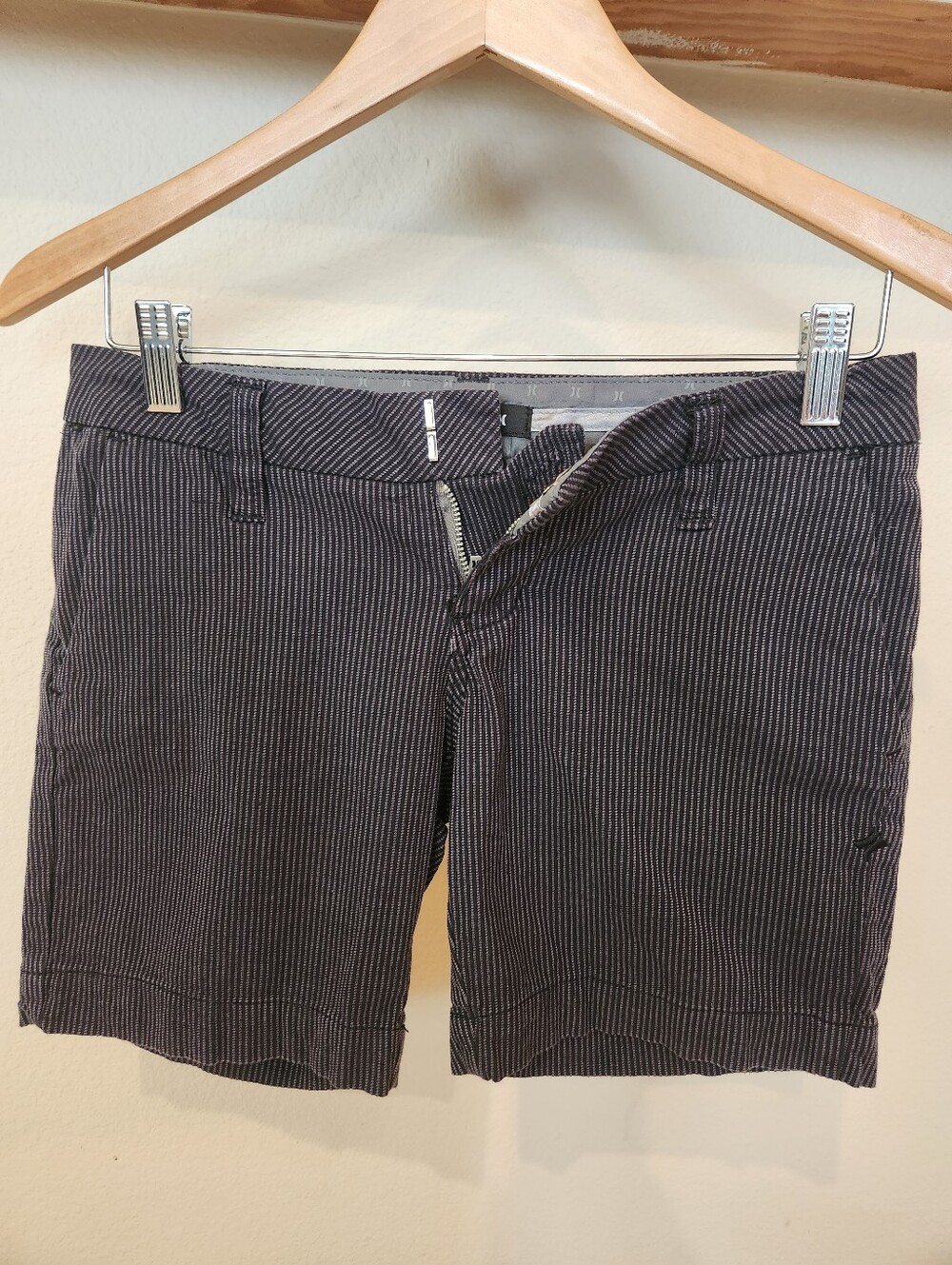 Hurley Surf Brand Black and Gray Pinstripe Cotton Shorts